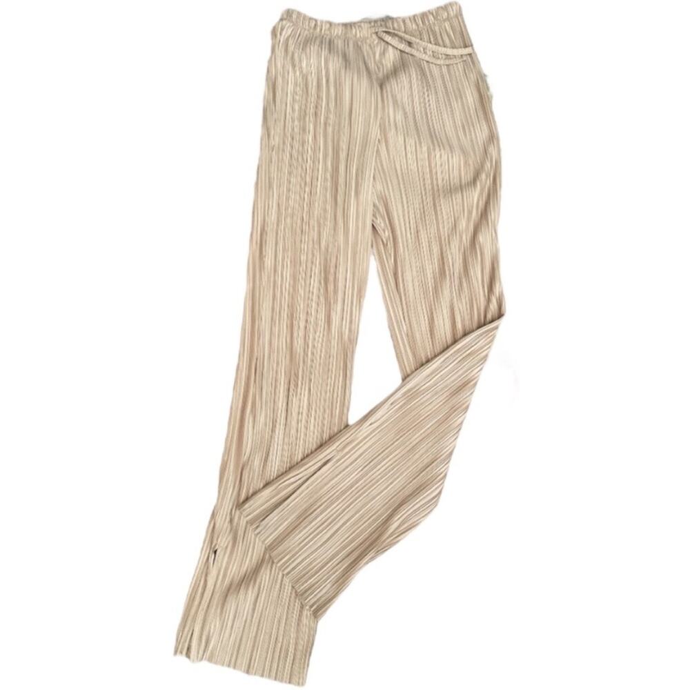 Topshop Golden Pleated Pull On Pants Ankle Slits 4